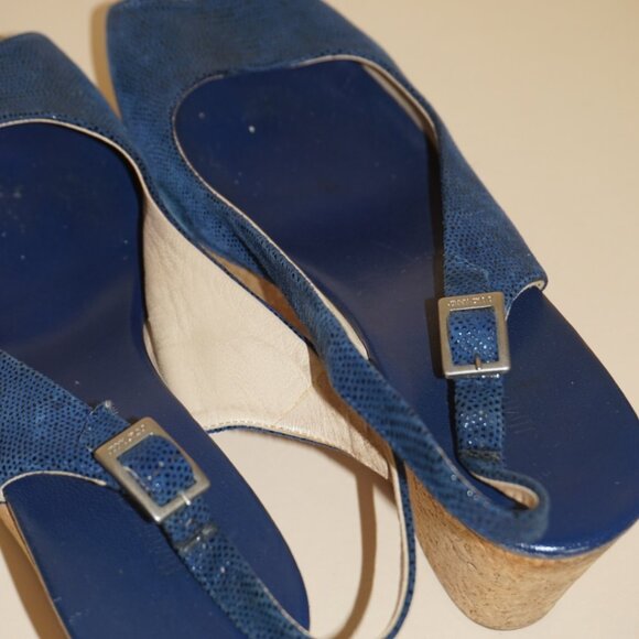 “Jimmy Choo” Royal Blue Slingback Cork Wedges - Size 38 - Picture 5 of 8